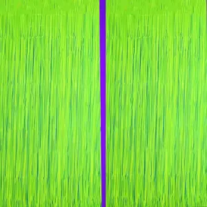 Glow in The Dark Party Supplies, Neon Bright Party Decorations, 2 Pack 6.6x3.3 ft Fluorescent Green Foil Fringe Curtains, Glow Photo Backdrop for Birthday, Pool Party, Music Festival, Nightclub