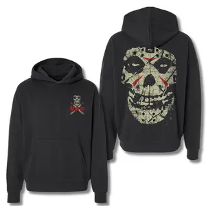 Misfits "Distressed Fiend Skull" Pullover Hoodie – Hoodie with Skull & Crossbones Back Print, Classic Punk Rock Band Streetwear, 2 Sides.
