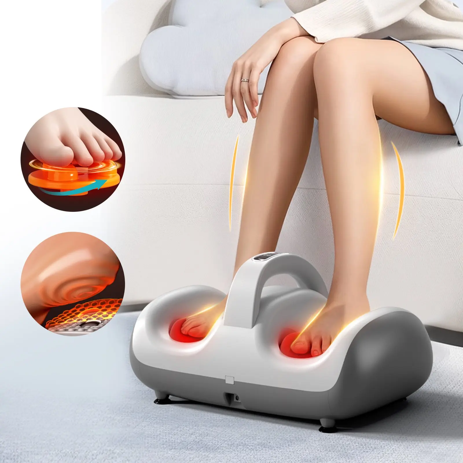 Shiatsu Foot Massager Machine with Soothing Heat Deep Kneading Therapy Air Compression for Home Office Use Black Orange 110v 40W Ergonomic Design