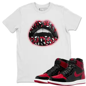 Unisex T-shirt To Match Sneakers Jordan 1 Bred Patent - Lips Jewel. 100% Cotton for Casual Wear. Comfortable Summer Unisex T-Shirt to match Jordan Sneaker. Streetwear Style. urban outfitters