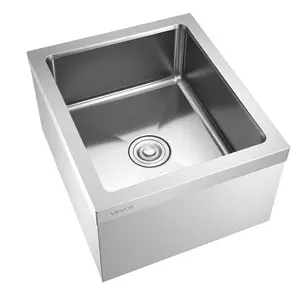 22-in 304 Stainless Steel Floor Mop Sink with Wall Bracket, 3-in-1 Filter, X-Shaped Groove for Quick Smooth Drainage, 19x12-in Kitchen Sink for Balcony, Bathroom