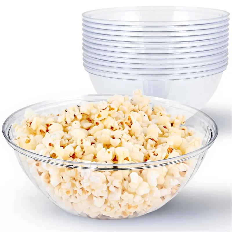 48 oz Clear Plastic Serving Bowls (12 Pack) Disposable Candy Dishes, Buffet Containers for Chips, Popcorn, Snacks, Mints, Salad Bar, Snack Bowl Parties, Office Desk, Bridal Shower, Party Supplies