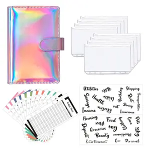 A6 Saving Binder Bundle with Matching Personalised Wallets -  Decor, Piggy, Ornaments[Includes 12 color budget sheets + 8 clear zippered pouches + 2 English word labels]