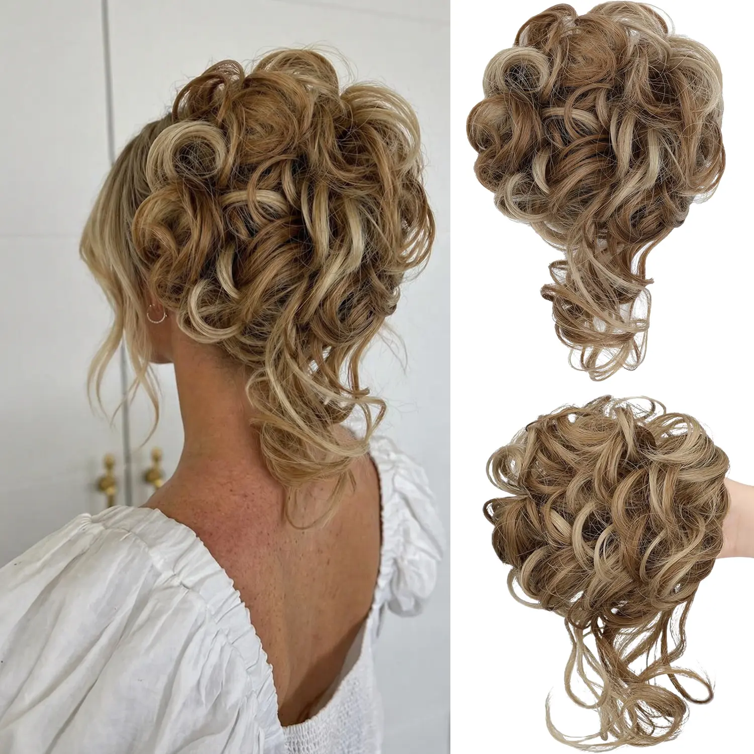 VOSILK Messy Bun Hair Piece Tousled Updo Scrunchie Curly Hair Bun Extension Elastic Hair Band Easy Instant Hair Accessories For Women Daily Party Use