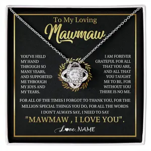 Personalized To My Mawmaw Gifts Necklace From Granddaughter Grandson Grateful Thank You Mawmaw Birthday Mothers Day Jewelry Customized Gift Box Message Card, Necklace Gift Box Included, Perfect for Birthday Anniversary Valentine Graduation Gift Idea