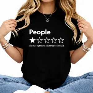 Women's 100% Cotton Round Neck Short Sleeve T-Shirt - Black Streetwear Top, Funny 1-Star Review "Absolute Would" Print, Breathable Fabric, Suitable for Outdoor Wear