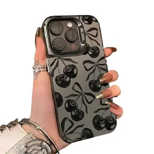 [All-Inclusive Precision Protective Case] Yuanqi Black Cherry Bow TPU Anti-Fall All-Inclusive Precision Protective Case for Apple Iphone6/7/8/X/Xs/Xr/Xs Max/11/12/13/14/15/16/17Pro Max