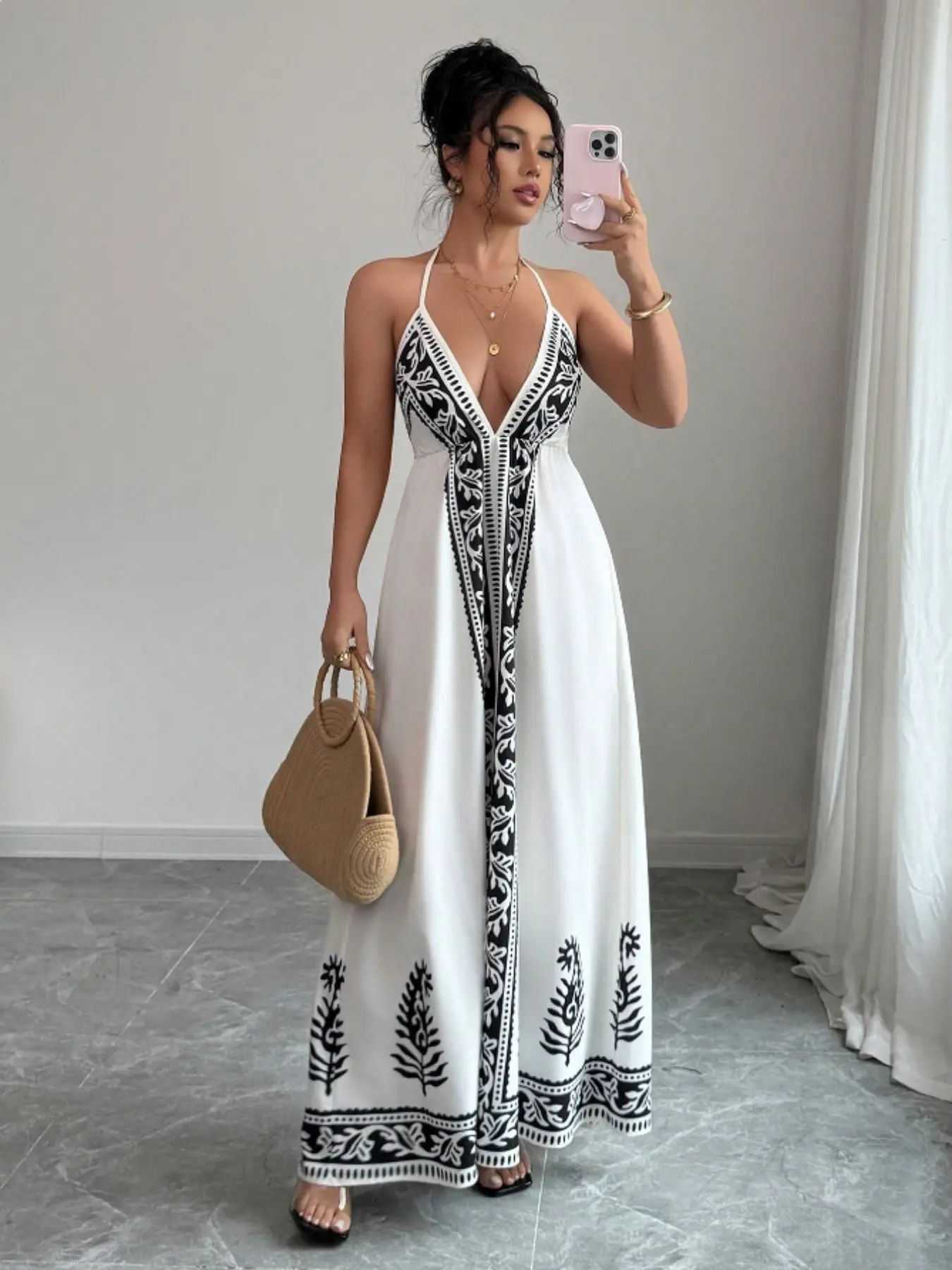 Fashion Position Print Dress, Boho Style Ethnic Bohemian Spaghetti Strap  Sleeveless Loose-Fitting Dress, All Seasons Women's Clothing, Casual Wear -  TikTok Shop