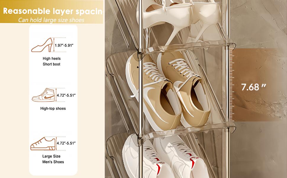 Tumecos 6-Tier Plastic Detachable Shoe Rack,Vertical Shoe Storage Organizer Holder,Free Standing Shoe Racks,Stackable Storage Shoe Cabinet,Narrow Shoe Shelf for Entryway or Bedroom,Space Saving