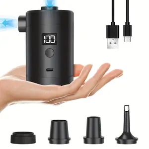 Electric Air Pump for Inflatables, Portable Quick-Fill Air Pump with 4 Nozzles, USB Rechargeable, Automatic Inflator/Deflator for Air Mattresses, Boats, Camping, Inflatables, Couch, Pool Floats & Swimming Rings, And More - Durable ABS, Black