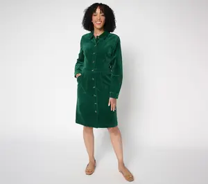 Joan Rivers Petite Stretch Corduroy Button Front Dress