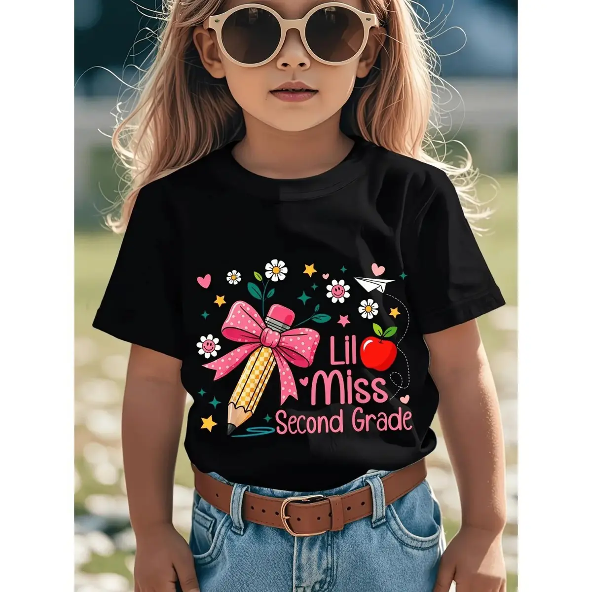 Second Grade Cotton T-shirt for First Day of School Featuring Adorable Pencil Heart Icons and Classroom Theme Comfortable Round Neck Casual Top Easy to Machine Wash Back to School Outfit