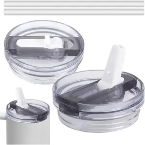 Lid 40 oz Quencher, 2 Pack Flip Straw Lids with 2 for 40 oz, Leakproof Covers for Cup, White & Black