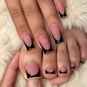 48pcs French Tip Press on Nails Set, Nude False Nails with Edge, Reusable Nail Kit for Women, Includes Jelly Glue and Nail File