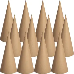 12PCS Thick Christmas Paper Mache Cones, 9.8'' x 3.9'' Thick Cardboard Tree Cones, Open Bottom Cone for Christmas Tree Gnomes Decorations DIY Art Crafts