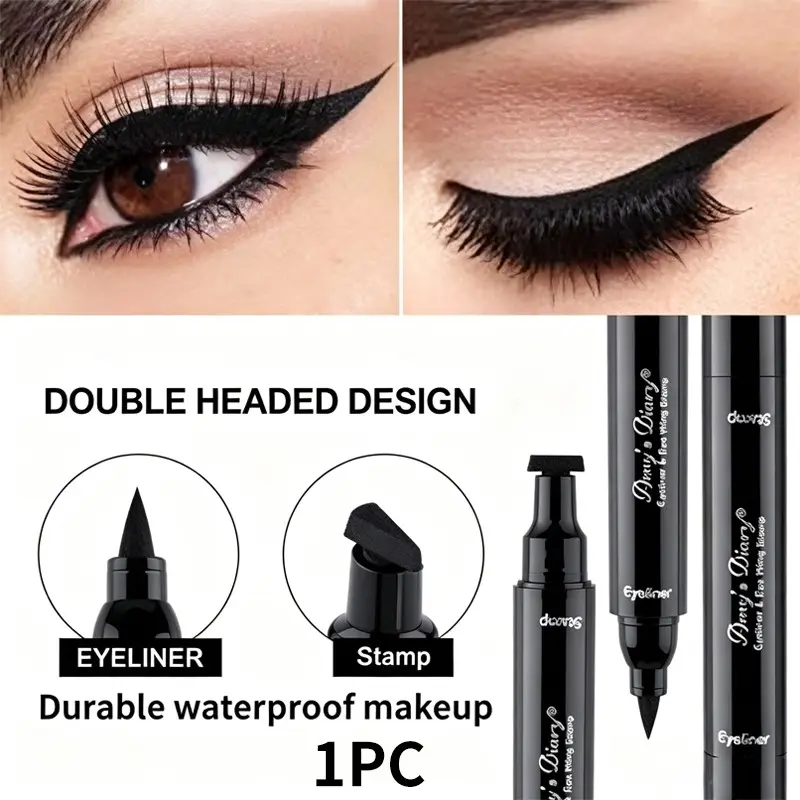 Black 2-in-1 Stamp Eyeliner Pen, Liquid Eye Liner, Eye Makeup Supplies, Waterproof Sweatproof, All-Day Wear, Precise Stamp for Eye Tail Definition, Smudge-Proof Non-Transfer, Long-Lasting Color, Enhances Eye Size with Defined Looks