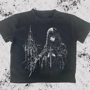 Emo Vintage Aesthetic Harajuku Baby Tee, Fashion Punk Y2k style Baby Tee Sexy Y2K  Cool girls baby Tops 90s