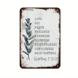 2D Flat, Fruit of the Spirit Metal Wall Art - Galatians 5:22-23 Bible Verse Christian Decor with Love, Joy, Peace, Patience, Kindness, Goodness, Faithfulness, Gentleness, Self-Control - Vintage Tinplate Sign for Home, Office, Church