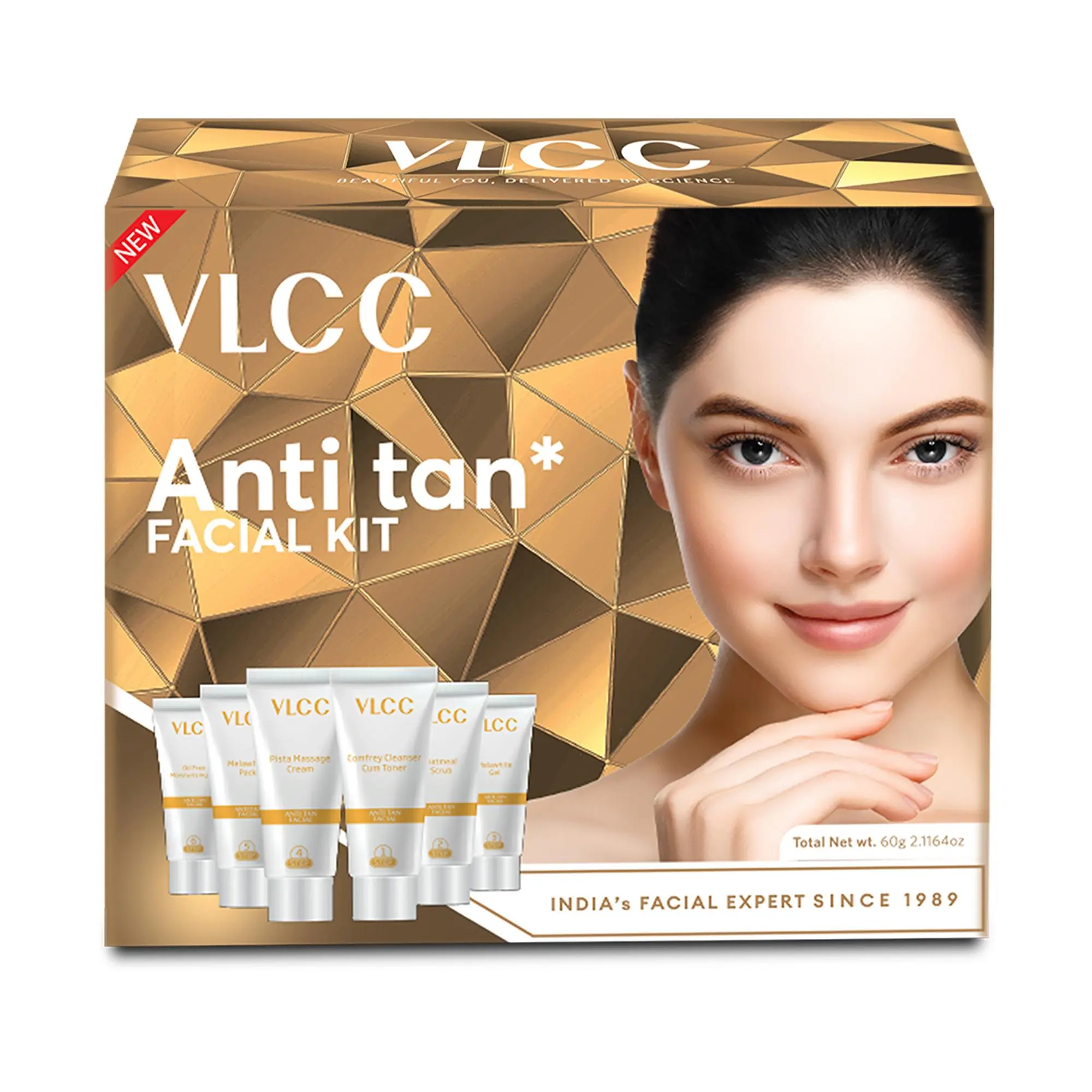 VLCC Anti Tan Facial Kit - Includes 6 Skin Care Products for Even Skin - Face Wash and Facial Cleanser with Lemon Peel and Cucumber Extract - 6 pc