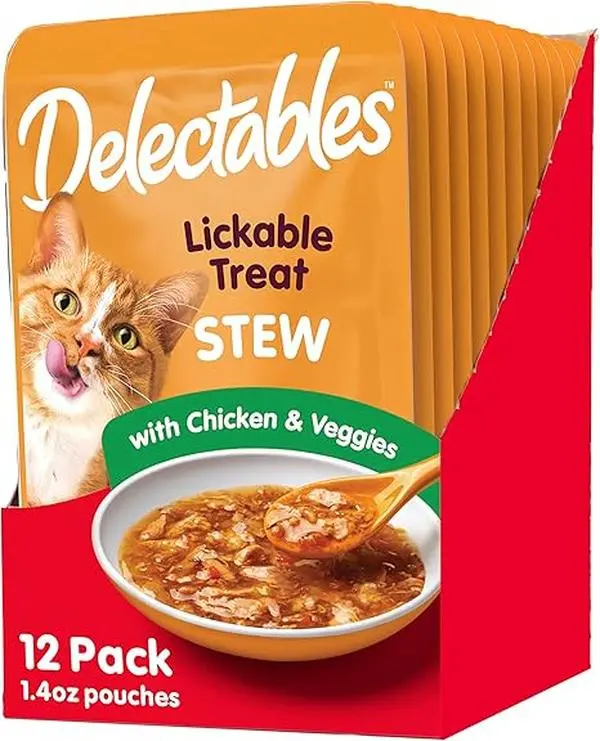 Hartz Delectables Stew Lickable Wet Cat Treats – Chicken & Veggies for Adult & Senior Cats, 1.4 oz (Pack of 12), Packaging May Vary