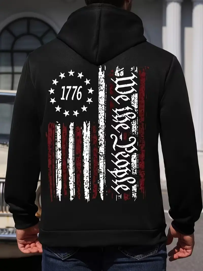 Men's Casual Warmth Everyday Loose-Fit Solid Color Hooded Sweatshirt - 3-Season Top for Spring, Autumn, Winter, Printed