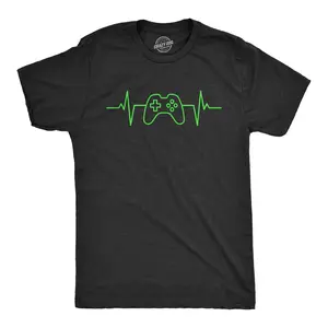 Mens Video Game Heart Beat T Shirt Funny Cool Controller Pulse Monitor Tee for Guys Mens Funny T Shirts Cool Vintage Fashion T-Shirt Gift Classic Menswear Funny Gamer Short Sleeve Novelty Tees for Guys Black