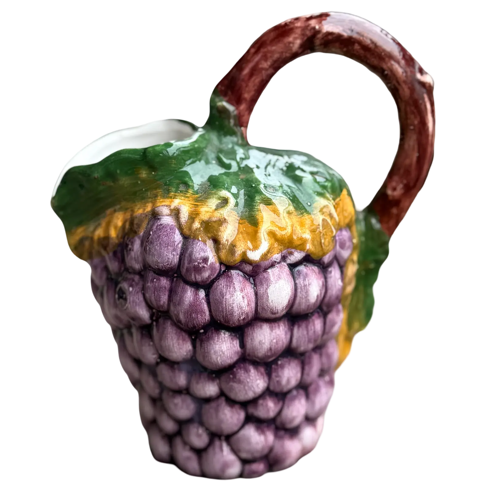 Vintage Italian Majolica Grape Pitcher | Hand Painted Ceramic Grape Jug | Made in Italy