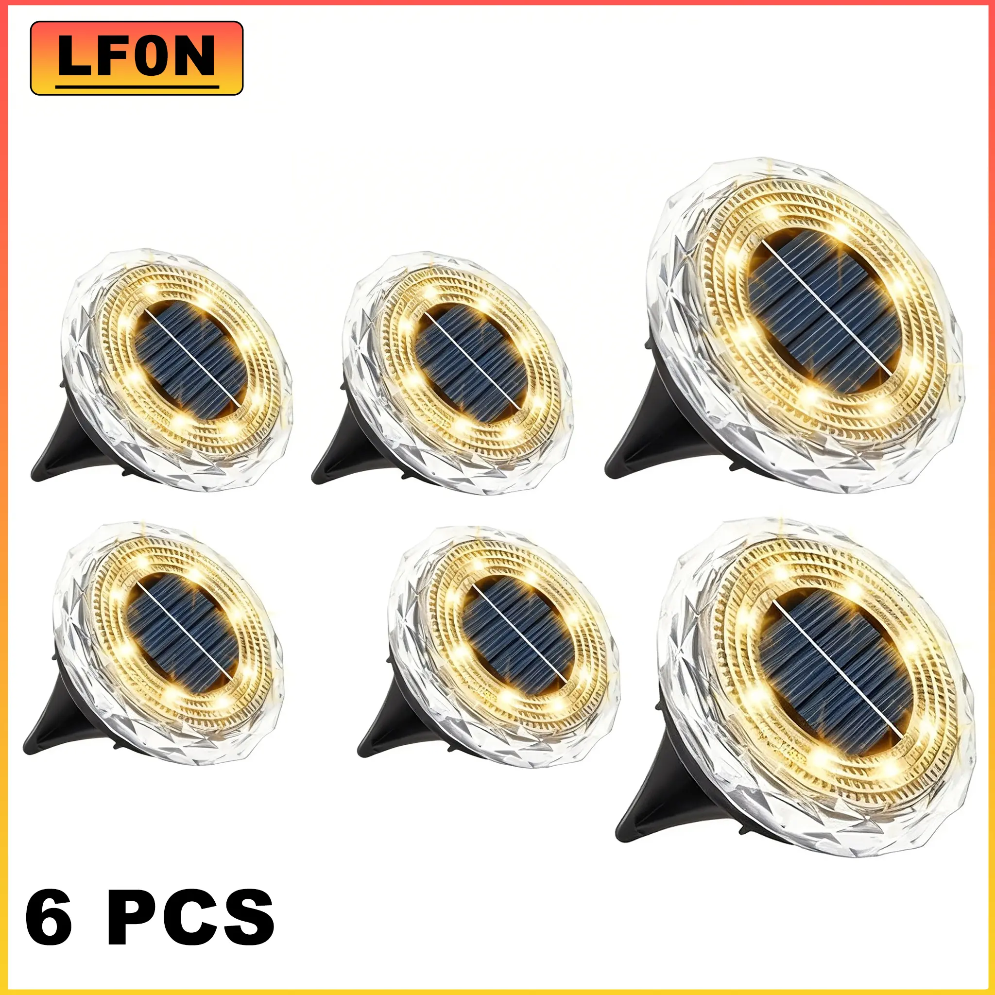6-Pack Mini Waterproof Solar Ground Lights - Exterior LED Disk Lights, Decking & Patio Lighting for Lawn Driveway Decor (Warm White, Solar-Powered), Exterior Led Light Decking & Patio Lighting