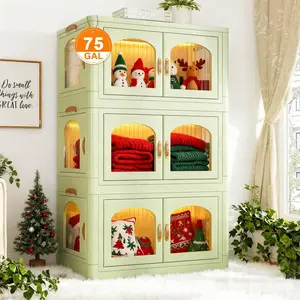 [Cozy Home Storage] Raybee 3 Tier Plastic Storage Bins with Wheels & A Lid, Stackable Collapsible Storage Box Organizer with Doors, Large Capacity Storage Bins for Kitchen, Bedroom, Bathroom, Laundry Room, Pantry & Camping—Home Organization Essentialal