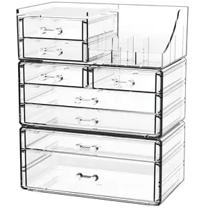 Clear Make up Organizers And Storage for Vanity,Bathroom Skincare Organizer With 8 Drawer for Dresser,Plastic Desk Accessories Organization, Organizer Countertop for Beauty, Care