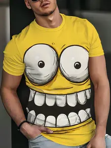 American Style Parent-Child Cartoon Print T-Shirt, Summer New Simpson Design, Loose Breathable Short Sleeve Top, Casual Outdoor Wear