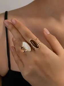 Fashion Personalized Meleard Acrylic Oval Ring, Hollow Out Design, Open Buckle, Women's Finger Ring, Versatile Daily Wear, Geometric Pattern, Oval Shape, Unique Openwork