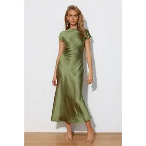 Faithful Nights Satin Midi Dress Olive