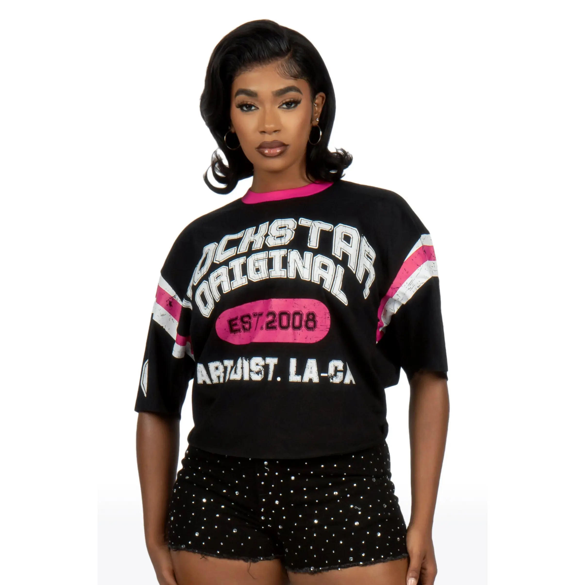 Tenajae Black Boxy Crop Tee Shirt