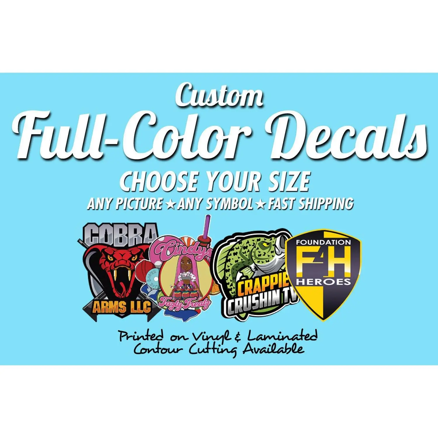 Custom Printed Large FULL COLOR Vinyl Decals  (Die-cut Available) | Indoor/Outdoor Sign | Large Decals