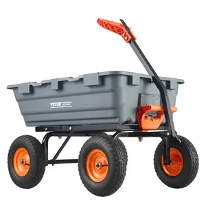 VEVOR TC4273 Steel Frame Garden Cart, 1200lb Capacity Durable Poly Dump Cart with Easy Dumping, Simple Assembly, Dual-Function Handle, 6.48 cu.ft Utility Barrow, 13in Wheels, Mesh Cover Top Heavy Duty Wagon Gardening Cart