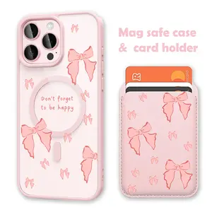 Pink Bows Clear MagSafe Compatible Phone Case & Card Holder Wallet Magnetic Shockproof Cover for iPhone 17 /16 Pro Max Cases