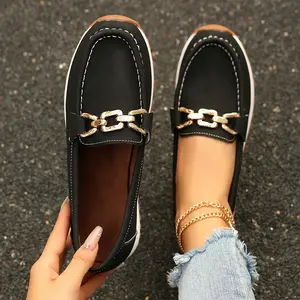 Women's Slippers Fashion Chain Loafers Slip-On Comfortable Casual Walking Indoor Outdoor Shoes