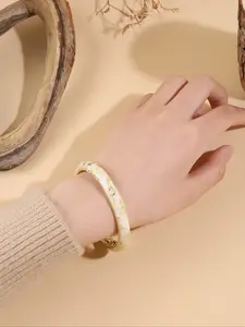 Elegant Enamel Vintage Floral Jonc Bracelet, Perfect Daily Wear & Holiday Gift for Girls & Women, Flower Design Bracelet