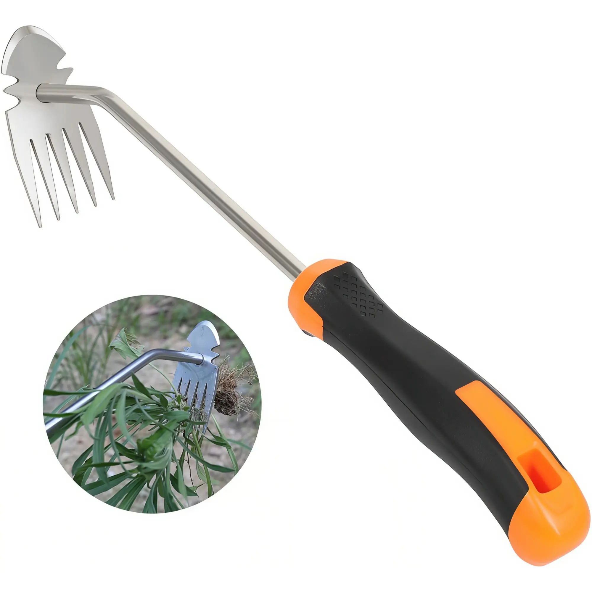 Manual Weeder - Handheld Tool with Stainless Steel Handle, Rubber Hand Grip, Dual-Purpose for Vegetable Gardening Tasks