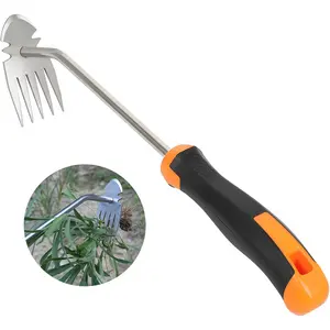 Portable Garden Weed Removal Tool, Stainless Steel Handle, Rubber Hand Grip, Dual Purpose Manual Weeder for Vegetable Gardening
