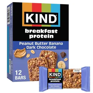 KIND Breakfast Protein Bars, Peanut Butter Banana Dark Chocolate, Gluten Free, Low Sodium, Healthy Snacks, 8g Protein, 6 Count (6 Packs of 2 Bars)
