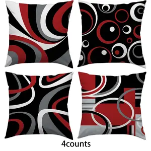 Abstract Circular Pattern Cushion Cover, 4 Counts/set Modern Throw Pillow Cover without Filler, Household Decoration Supplies for Home Living Room Bedroom, Soft Touch Cushion