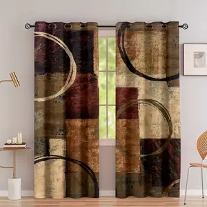 Modern Abstract Geometric Design Digital Print Living Room Privacy Grommet Curtains, Elegant Drapes Set for Home Decor, Home Decoration Curtain, 2 Pieces