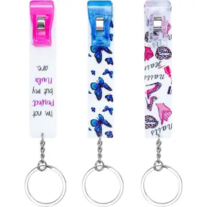 3PCS Credit Card Puller, Cute Debit Bank Card Grabber for Long Nails ATM Keychain Women with Plastic Clip