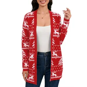 Christmas Sweater for Women Christmas Cardigans Funny Xmas Open Front Knit Coat Outwear Red XXL