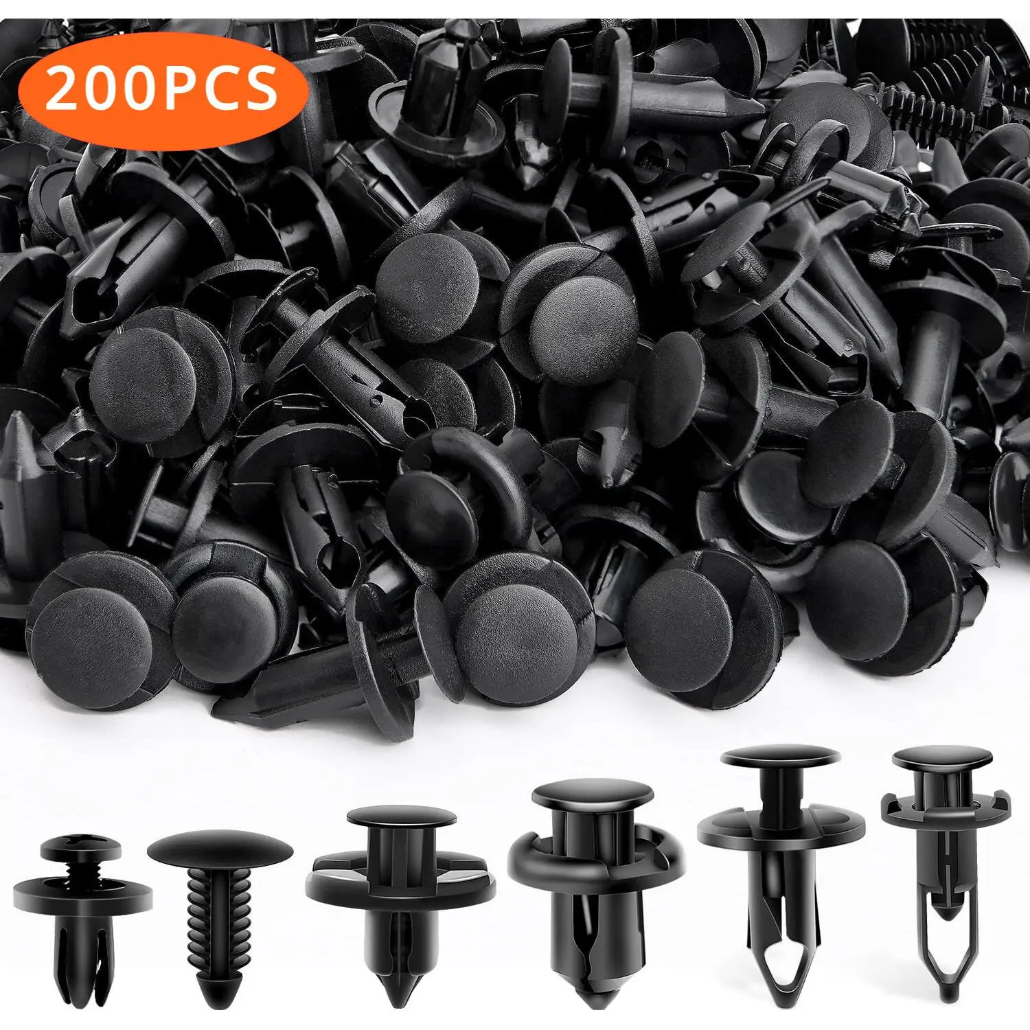 200pcs Plastic Car Clips Kit - 6,7,8,10mm Bumper Clips, Fender Push Pin Rivets, Auto Accessories Retainers for US Vehicles, Car Accessory Fasteners