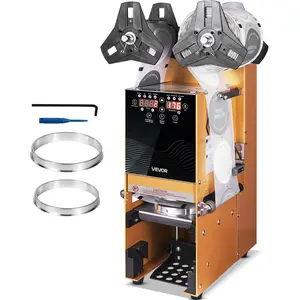 Summervibes VEVOR Fully Automatic Cup Sealing Machine, 500-650 Cups/H, Cup Sealer Machine for 180 mm Tall 90/95 mm Cup, Electric Boba Tea Sealer with Digital Control LCD Panel for Bubble Milk Tea Coffee, Gold