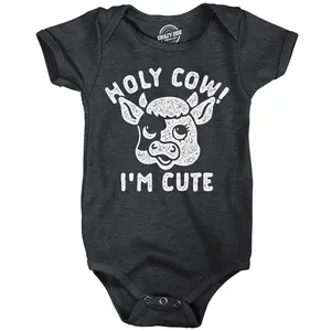 Holy Cow Im Cute Baby Bodysuit Funny Sarcastic Graphic Novelty Jumper for Infants Funny Baby Onesies Sarcastic Clothes for Baby Funny Animal Onesie Novelty Onesie Black -