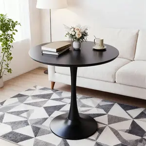 31.5" Black Round Dining Table, Tulip Table Kitchen Dining Table 2-4 People with MDF Table Top & Pedestal Base, Mid-Century End Table Leisure Coffee Table Office Living Room Table